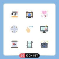 Group of 9 Modern Flat Colors Set for swipe right love gestures technology Editable Vector Design Elements