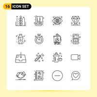 16 Universal Outlines Set for Web and Mobile Applications jewel gem template value vision Editable Vector Design Elements