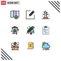 Mobile Interface Filledline Flat Color Set of 9 Pictograms of christmas old hospital cuckoo home Editable Vector Design Elements