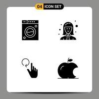 Mobile Interface Solid Glyph Set of 4 Pictograms of clean hand washing female worker gestures Editable Vector Design Elements