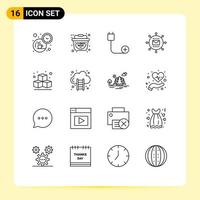 User Interface Pack of 16 Basic Outlines of box optimization computers media engine Editable Vector Design Elements