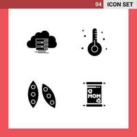 Modern Set of 4 Solid Glyphs and symbols such as cloud medicine data fitness cooking Editable Vector Design Elements