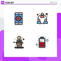 Mobile Interface Filledline Flat Color Set of 4 Pictograms of application process setting mlm battery Editable Vector Design Elements