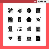 Solid Glyph Pack of 16 Universal Symbols of design component ball qa testing Editable Vector Design Elements