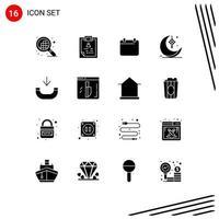 Pictogram Set of 16 Simple Solid Glyphs of call ribbon calender decoration moon Editable Vector Design Elements