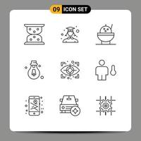 9 Universal Outlines Set for Web and Mobile Applications degrees avatar rice security eye Editable Vector Design Elements