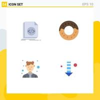 Group of 4 Modern Flat Icons Set for code female programming doughnut work Editable Vector Design Elements
