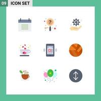 Pictogram Set of 9 Simple Flat Colors of mobile love setting cup solution Editable Vector Design Elements