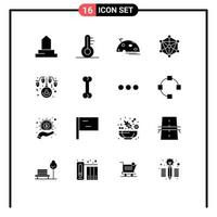 Pack of 16 Modern Solid Glyphs Signs and Symbols for Web Print Media such as christmas machine space learning data Editable Vector Design Elements