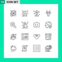 User Interface Pack of 16 Basic Outlines of search skull direction indian animals Editable Vector Design Elements