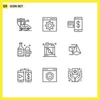 9 Universal Outlines Set for Web and Mobile Applications canada beer programming bottle financial Editable Vector Design Elements