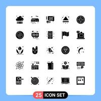 Pack of 25 Modern Solid Glyphs Signs and Symbols for Web Print Media such as soldier badge secure army multimedia Editable Vector Design Elements