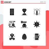 User Interface Pack of 9 Basic Solid Glyphs of car search game file chart Editable Vector Design Elements