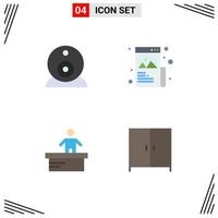 Set of 4 Vector Flat Icons on Grid for security desk art graphic worker Editable Vector Design Elements