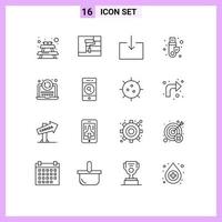 Modern Set of 16 Outlines Pictograph of coding refresh enter laptop token Editable Vector Design Elements