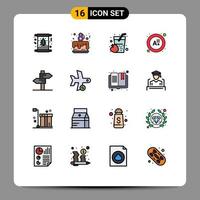 Pack of 16 Modern Flat Color Filled Lines Signs and Symbols for Web Print Media such as heart result celebrate grade juice Editable Creative Vector Design Elements
