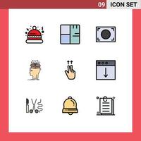 9 User Interface Filledline Flat Color Pack of modern Signs and Symbols of gesture sharing focus knowledge extraction Editable Vector Design Elements