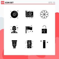 Set of 9 Commercial Solid Glyphs pack for flags congress nature worker industry Editable Vector Design Elements