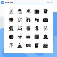 Group of 25 Solid Glyphs Signs and Symbols for app radio designer gadgets gear Editable Vector Design Elements