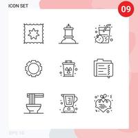 Pack of 9 Modern Outlines Signs and Symbols for Web Print Media such as data trash juice pollution environment Editable Vector Design Elements