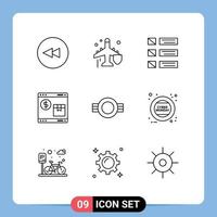 Universal Icon Symbols Group of 9 Modern Outlines of grade shopping detail shop internet Editable Vector Design Elements