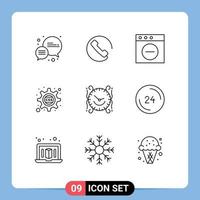 Pack of 9 creative Outlines of home watch mac time css gear Editable Vector Design Elements