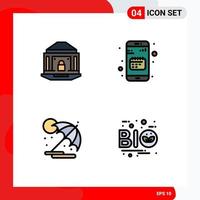 4 User Interface Filledline Flat Color Pack of modern Signs and Symbols of bank mobile lock app sun Editable Vector Design Elements