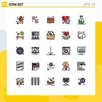User Interface Pack of 25 Basic Filled line Flat Colors of science boiling flask bag love location heart location Editable Vector Design Elements