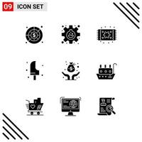 Pictogram Set of 9 Simple Solid Glyphs of summer ice research food home living Editable Vector Design Elements