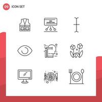 Set of 9 Vector Outlines on Grid for idea vision board human eye Editable Vector Design Elements