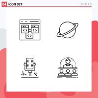 Editable Vector Line Pack of 4 Simple Filledline Flat Colors of app mars develop space microphone Editable Vector Design Elements