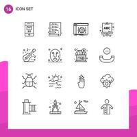 Mobile Interface Outline Set of 16 Pictograms of instrument acoustic app learning abc Editable Vector Design Elements