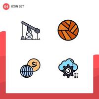 4 Universal Filledline Flat Color Signs Symbols of construction markets gass volley gear Editable Vector Design Elements