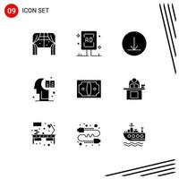 Set of 9 Vector Solid Glyphs on Grid for finance business commercial knowledge education Editable Vector Design Elements