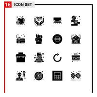 Modern Set of 16 Solid Glyphs Pictograph of gift study level education water Editable Vector Design Elements