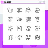 Universal Icon Symbols Group of 16 Modern Outlines of printing money professional camera cart basket Editable Vector Design Elements