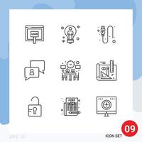 Modern Set of 9 Outlines and symbols such as user chat man chatting usb Editable Vector Design Elements