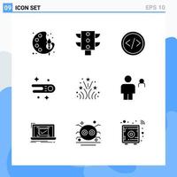 9 Universal Solid Glyphs Set for Web and Mobile Applications love fire coding space astronomy Editable Vector Design Elements