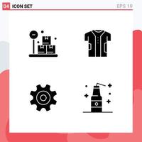 Universal Icon Symbols Group of 4 Modern Solid Glyphs of box gear cloth electronic wheel Editable Vector Design Elements