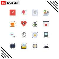 Group of 16 Flat Colors Signs and Symbols for love eye socket hot coffee cafe Editable Pack of Creative Vector Design Elements