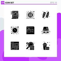 Solid Glyph Pack of 9 Universal Symbols of bag money server economy surfing Editable Vector Design Elements