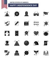conjunto de 25 iconos del día de los ee.uu. símbolos americanos signos del día de la independencia para el mapa de los ee.uu. vector