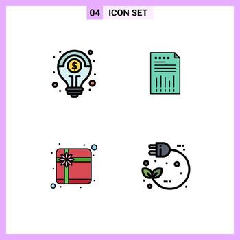 grupo de 4 colores planos de línea de llenado modernos establecidos para elementos de diseño de vector editables de cuadro de datos de solución de papel financiero