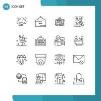 conjunto de 16 iconos de interfaz de usuario modernos símbolos signos para búsqueda cv promoción cartera historia elementos de diseño vectorial editables vector