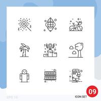 Mobile Interface Outline Set of 9 Pictograms of srilanka indian beach india culture Editable Vector Design Elements