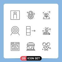 Modern Set of 9 Outlines Pictograph of data target setting sport support Editable Vector Design Elements