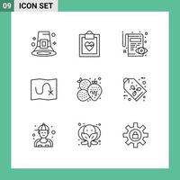 Pack of 9 Modern Outlines Signs and Symbols for Web Print Media such as fruit pineapple document target map Editable Vector Design Elements