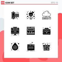 Pack of 9 creative Solid Glyphs of server digital wine computer cloud Editable Vector Design Elements