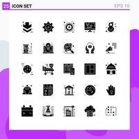 Set of 25 Commercial Solid Glyphs pack for gas woman target genre eight march Editable Vector Design Elements