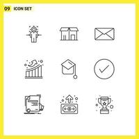 Mobile Interface Outline Set of 9 Pictograms of education statistics shopping growth interface Editable Vector Design Elements